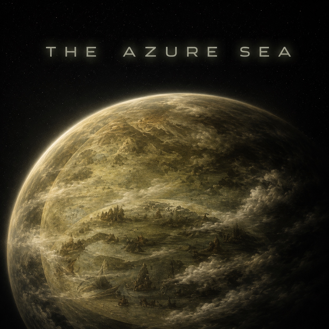 The Azure Sea artwork, a golden planet against a starfield